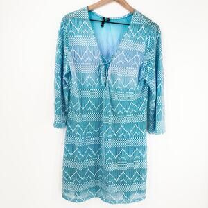 Blue Ombré Geometric Swim Cover-Up Dress XL Resort Cruise Spring Break Beach